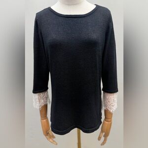 Black Rivet Black Knit Top Lace Sleeve Detail Size S Lightweight Sweater Blouse